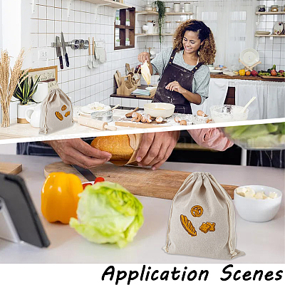 2 шт. льняные мешочки с принтом хлеба AJEW-CP0003-81A-1