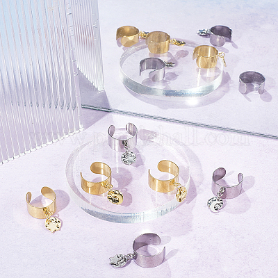 8 шт. набор из 4 колец-манжет из нержавеющей стали 304 с подвесками RJEW-AB00009-1