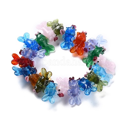 オリジナル手染めビーズ♪水色系フラワーランプワークビーズのカスタム