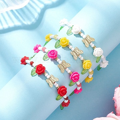 Браслеты из стеклянных бусин и плетеных бусин из смолы для женщин BJEW-MZ00237-1