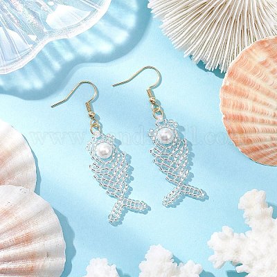 Серьги-подвески из стеклянных бусин в форме рыбьей кости EJEW-MZ00439-02-1