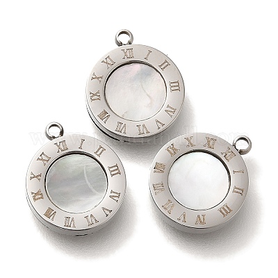 304 нержавеющая сталь паве натуральные ракушки плоские круглые подвески STAS-S148-02P-1