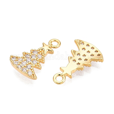 Подвески из прозрачного кубического циркония с микропаве из латуни на рождественскую тематику KK-T073-13G-1