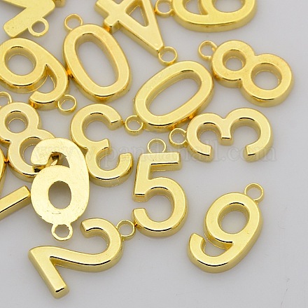 Rack Plated Zinc Alloy Number Charms X-PALLOY-A062-G-NR-1
