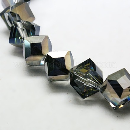 Half Plated Crystal Glass Cube Beads X-EGLA-F023-D01-1