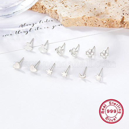 Комплект из 6 пары 6 стилей и 999 тонких серебряных сережек-пусетов для женщин EJEW-F317-01P-1
