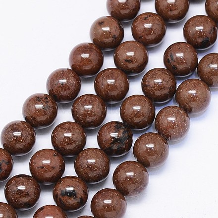 Acajou naturel chapelets de perles en obsidienne X-G-F425-01-1