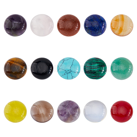 SUPERFINDINGS 30Pcs 15 Styles Natural Cabochon Gemstone 16mm Half Round Dome Flatback Quartz Stone for Necklace Jewelry Making DIY Craft Handmade G-FH0001-89-1