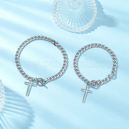 2 комплект браслетов-цепочек с кубинским крестом из нержавеющей стали 304 BJEW-JB12444-1