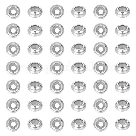 UNICRAFTALE 50pcs 10mm Diameter 201 Stainless Steel Rubber Stopper Bead Flat Round Positioning Spacer Beads Metal Slider Rondelle Beads Smooth Loose Ball Locating Beads for Crafts Jewelry Findings STAS-UN0043-21-1