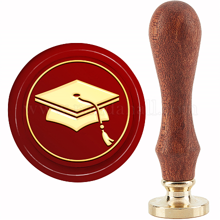 CRASPIRE Graduation Hat Wax Seal Stamp Graduation Sealing Wax Stamps 30mm Retro Vintage Removable Brass Stamp Head with Wood Handle for Wedding Invitations Cards Gift Wrapping AJEW-WH0184-0828-1