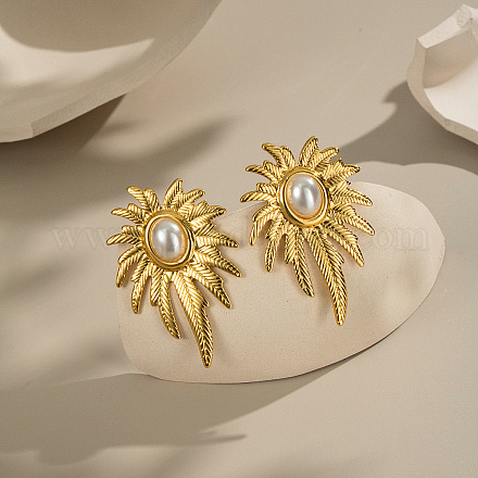 Серьги-гвоздики из нержавеющей стали в форме листа PE7060-1