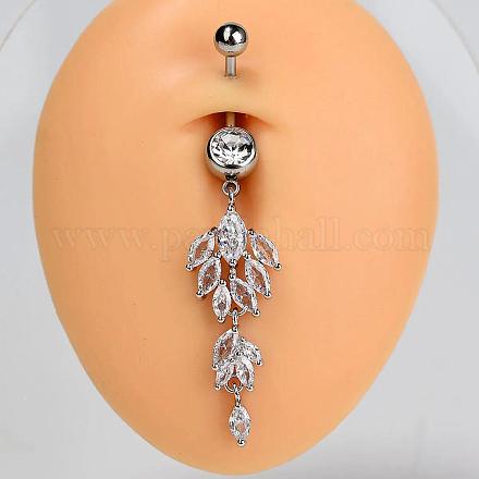 Кольца для живота в виде изогнутой штанги из нержавеющей стали 304 с прозрачным кубическим цирконием FS-WG828D7-08-1