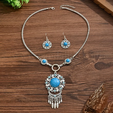 Комплект из ожерелья и сережек с подвеской из цинкового сплава и смолы в этническом стиле с цветочным бохо-стилем FS-WGD47C5-01-1