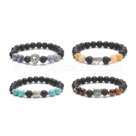 4Pcs 4 Style Natural & Synthetic Mixed Gemstone Stretch Bracelet Sets BJEW-TA00147-1