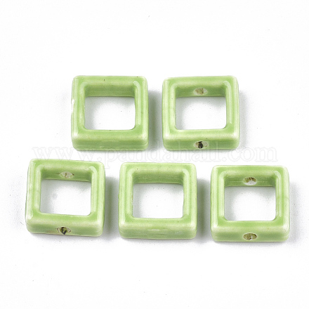 手作り磁器ビーズフレーム  光沢釉の磁器  正方形  薄緑  15.5~16x15.5x5.5mm  穴：2mm PORC-S499-20I-1