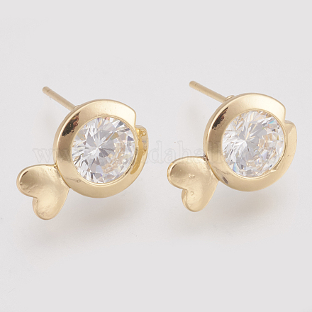 Brass Cubic Zirconia Stud Earrings X-KK-T029-114G-1