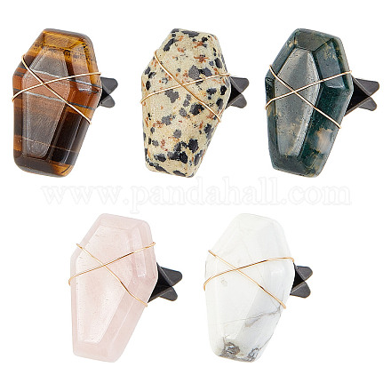 OLYCRAFT 5pcs Coffin Shape Crystal Stones Car Vent Clips Natural Gemstone Car Air Vent Clips Hexagon Stones Car Accessories with Copper Wire for Car Air Vent Accessory - 5 Style AJEW-PH00496-06-1