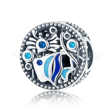 Hollow 925 Sterling Silver Cubic Zirconia Enamel European Style Beads STER-FF0006-05AS-1