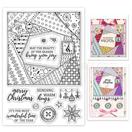 GLOBLELAND Christmas Patchwork Background Clear Stamps Christmas Bauble Light Silicone Clear Stamp Seals for Cards Making DIY Scrapbooking Photo Journal Album Decoration DIY-WH0167-56-1124-1
