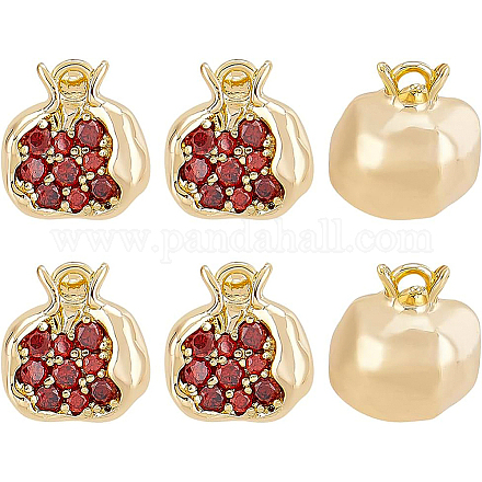 BENECREAT 6pcs Real 18K Gold Plated Pomegranate Cubic Zirconia Charm Brass Pendant with Red Zirconia Pomegranate Seeds for Bracelet Necklace Jewelry Making KK-BC0009-05-1