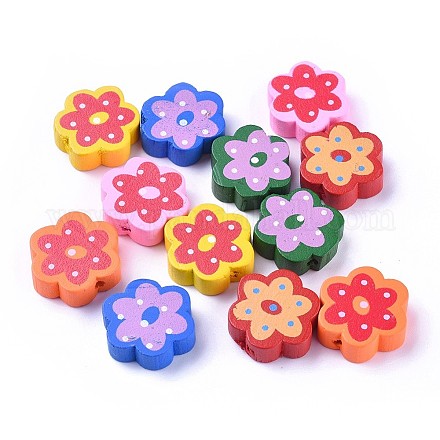 Printed Mixed Color Wood Beads TB189Y-1