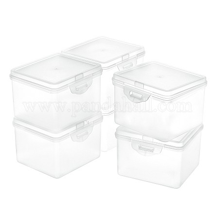 ポリプロピレン（pp）プラスチックボックス  ビーズ保存容器  ヒンジ付き蓋付き  長方形  ホワイト  9.2x10.15x7.15cm  インナーサイズ：9.5x8.4センチメートル  6個/箱 CON-BC0006-70-1