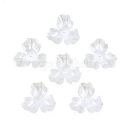 3花弁ABSプラスチックパール調ビーズキャップ  花  乳白色  26x27.5~28.5x9mm  穴：1.5mm X-OACR-T018-05-1