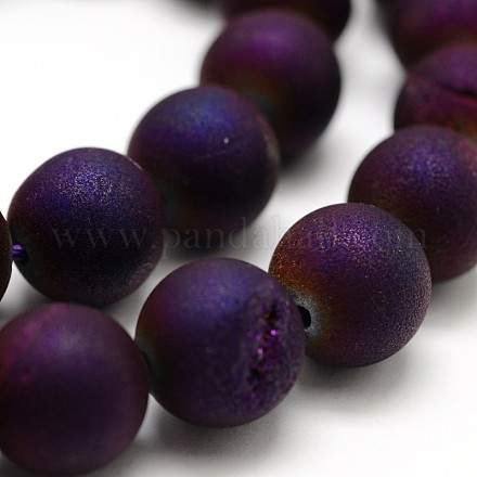 Electroplated Natural Agate Round Bead Strands G-M171-10mm-08-1