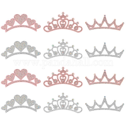 Superfindings 12 pcs 3 styles strass couronne princesse tissu applique patch 2 couleurs brodé fer sur patch coeur couronne à coudre appliques patchs thermocollants pour vêtements sacs à dos chapeau sac DIY-FH0004-86-1