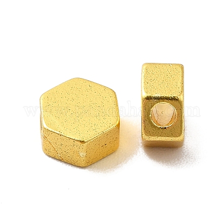 ラックメッキ真鍮製ビーズ  六角  マットゴールドカラー  5x5.5x3mm  穴：1.5mm KK-P095-16MG-1