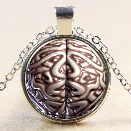Motif du cerveau pendentifs en verre plat rond NJEW-N0051-023C-02-1