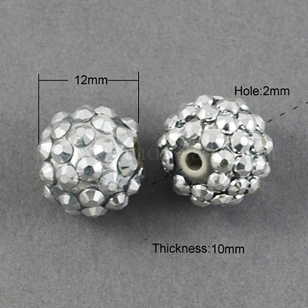 12 mm argento bling sfera perline rhinestone della resina grosso X-RESI-S260-12mm-S2-1