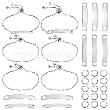 UNICRAFTALE Engravable Bracelets DIY Kit Including Rectangle Engravable Blank Tags Links Connectors 24cm 304 Stainless Steel Slider Bracelet 4mm Open Jump Rings for Bracelets Making Adults STAS-UN0039-30-1