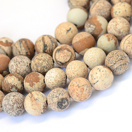 Chapelets de perles rondes en jaspe mat avec image naturelle X-G-E334-8mm-26-1