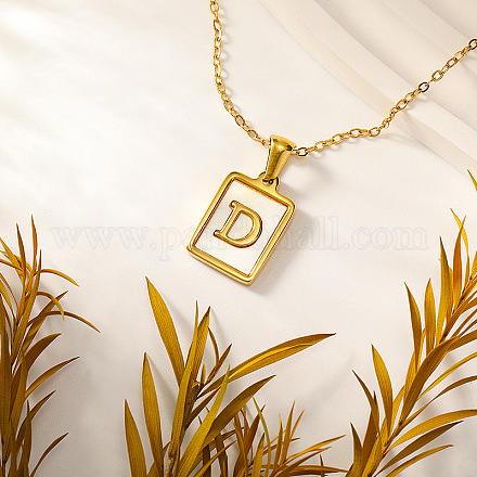 Прямоугольные ожерелья с подвеской в виде ракушки из нержавеющей стали 304 с натуральным белым узором для женщин FS-WGB5EDA-04-1