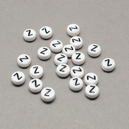 Perles de lettre à trous horizontaux acryliques blanches et noires X-SACR-Q101-01Z-1