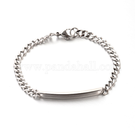 304 Stainless Steel Curb Link Chain ID Bracelets STAS-M175-06P-1