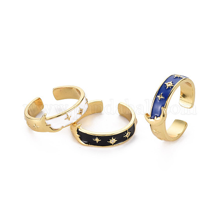 Настоящие 16-каратные позолоченные кольца-манжеты со звездами и луной для женщин RJEW-Q165-017-NR-1