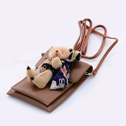模造革の女性のバッグ  クロスボディバッグ  熊の人形と鉄のパーツ  マグネットクラスプ  キャメル  18x13x7.5cm AJEW-H014-15A-1