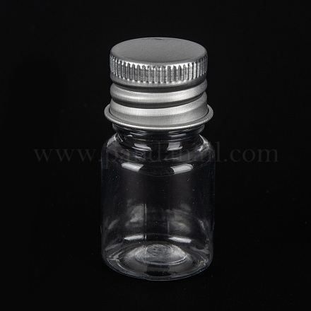 ペットのプラスチック製ミニ収納ボトル  トラベルボトル  化粧品用  クリーム  ローション  液体  アルミスクリューキャップ付き  プラチナ  2.2x4.3cm  容量：5ml（0.17fl.oz） CON-K010-03A-01-1