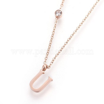 (vente d'usine de fêtes de bijoux) 304 colliers pendentif initial en acier inoxydable NJEW-G321-04RG-U-1