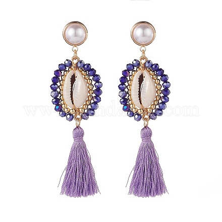 Boucles d'oreilles pendantes longues en fil de fer avec perles EJEW-TA00039-01-1