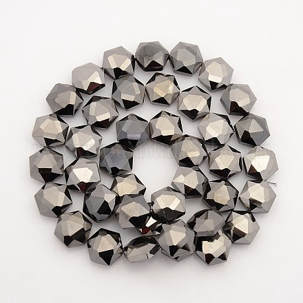 Hexagon Electroplate Black Plated Glass Beads Strands EGLA-P015-F12-1