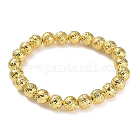 Bracelets extensibles en perles de lave naturelle galvanisées BJEW-G623-01G-8mm-1