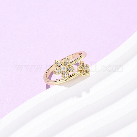 Кольца-манжеты из цветочной латуни с микропаве из кубического циркония для женщин RJEW-L334-01G-1