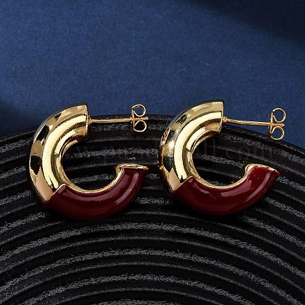 Серьги-гвоздики в форме буквы С из латуни с эмалью EJEW-D332-02B-G-1