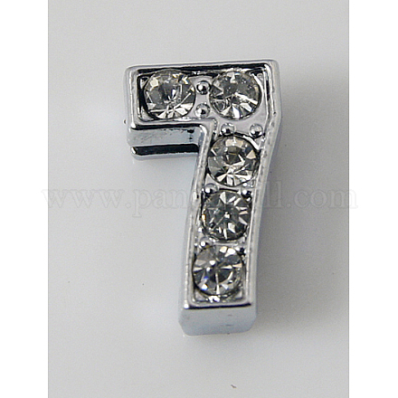Platinum Alloy Rhinestone Number Slide Charms X-ALRI-A114-7-1