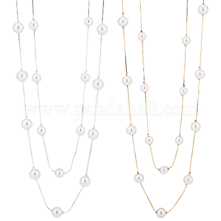Anattasoul 2 pz 2 colori abs plastica imitazione perla in rilievo collane a doppio strato set NJEW-AN0001-20-1