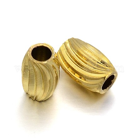 Barrel Brass Corrugated Beads KK-N0059-03G-1